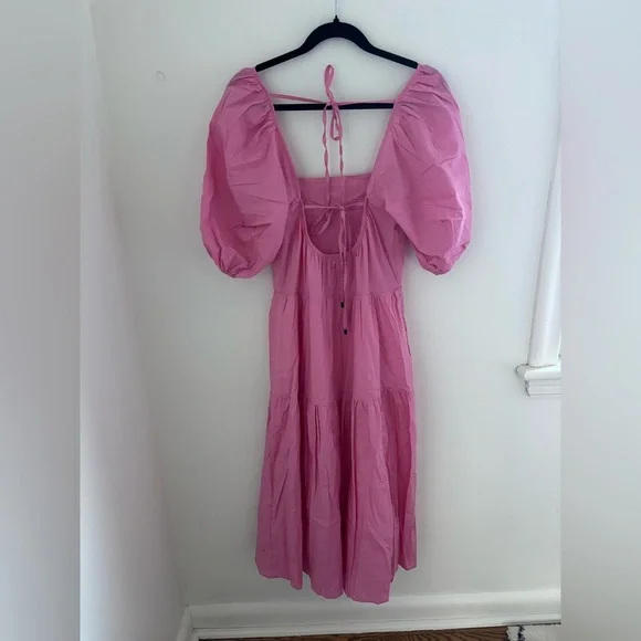 Moon River Pink Open Back Puff Sleeve Midi Dress - Picture 5 of 12